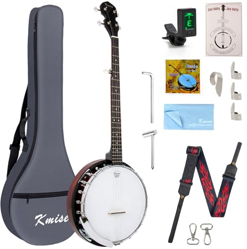 Kmise 5 String Resonator Banjo,Professional Sapele Back Full Size Banjos Starter Kit with Bag Tuner Strap Strings Picks Ruler Wrench Bridge