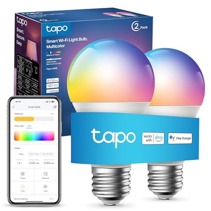 Tapo L530E (2-Pack) E27 Smart Bulb, Alexa Light Bulbs, LED Light Bulb, Extra Bright WiFi Smart Bulb, Colour Changing Light Bulb, Dimmable, 8.3W, Schedule & Timer, Remote Control Bulb, Energy Saving