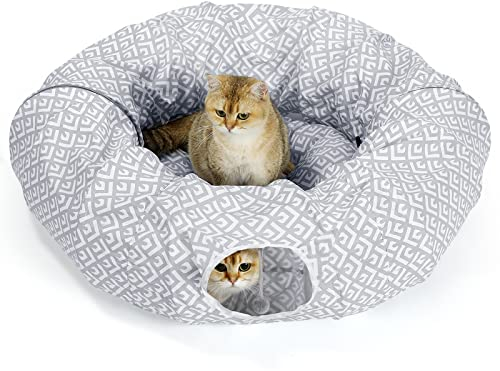 BORPEIN Katzenspieltunnel, Katzenbett für den Innenbereich, Crinkle Collapsble Soft Cat Tunnel Tube Toy Pet Play Bed Indoor (Grau)