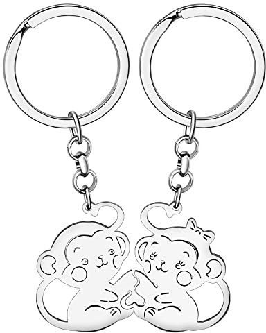 BAMAY Acero Inoxidable Divertido Gorila Llavero Cartera Llavero Coche Parejas Llavero Mono Mujer Niña Charms Regalos (Parejas Plateado)