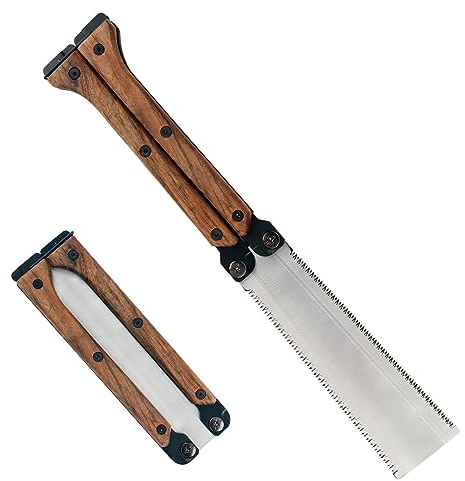 Sierra Japonesa Plegable para Madera 150 mm serrucho Madera de Doble Filo, Sierra Fina de Acero al Carbono SK85 con Mango de Madera Maciza, diseño de Dientes abrasivos de Tres Lados