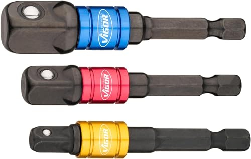 VIGOR Juego de adaptadores para llaves de vaso V7603/3, Accesorios para herramientas de aflojar y apretar/apretar componentes, Accionamiento: hexagonal 6,3 (1/4 pulgada), 3 piezas
