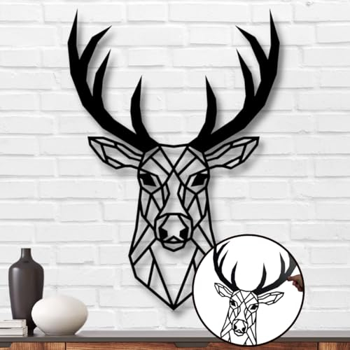 Terma Stahldesign Wanddeko Hirschkopf Geometrisch XXL Schwarz Made in Germany Hirsch Deko Metall Bilder Wand Bild Hirschkopf Deko Wohnzimmer Schlafzimmer Wandtattoo Hirsch Kopf industrial stierkopf