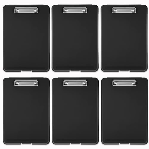 Pechor 6pcs Clipboard with Storage A4 Clip Board Plastic Storage, Nursing Clipboards Folder with Compartment Organizer, Writing Clip Boards Waterproof for Home School Office, Black