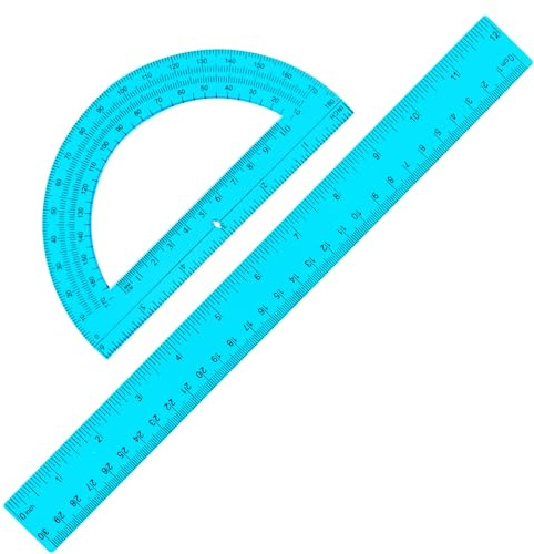 Zonon 2 Pack 12'' Plastic Ruler and 6'' Plastic Protractor Set Clear Ruler Protractor Set Math Geometry Supplies for School Classroom Home Office Drawing(Blue)