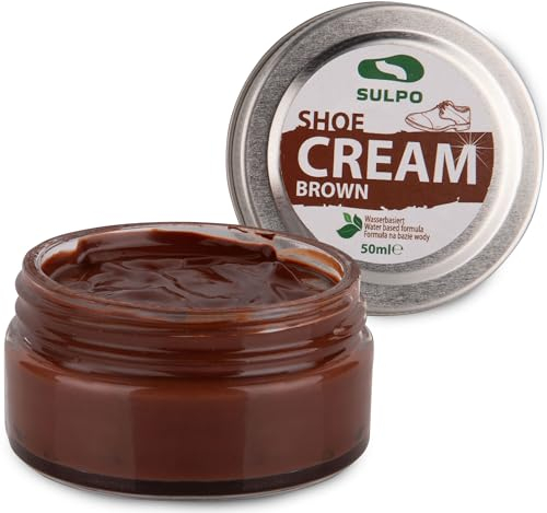 SULPO Schuhcreme Braun - Shoe Cream - Schuhputzcreme - Ledercreme Lederbalsam Glattleder - Wasserbassiert - Farbe auffrischen - Lederpflege - Echt und Kunstleder - 50ml