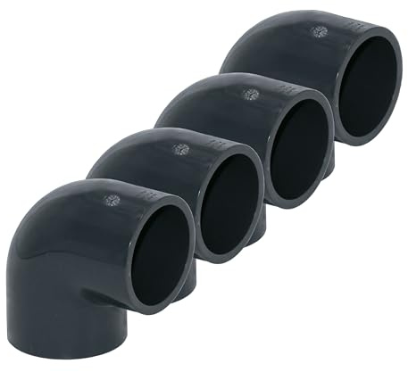 HAF® Lot de 4 raccords coudés en PVC 90° avec 2 manchons adhésifs de 50 mm - Connecteur d'angle en PVC U gris pour raccords de tuyaux, tuyaux de piscine et bien plus encore. Qualité : fabriqué en