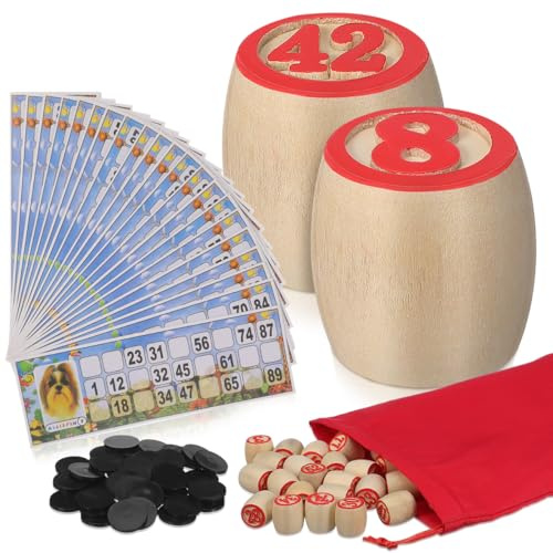 UPKOCH Russian Lotto Game Set Wooden Bingo Game with Barrels Cards and Chips Interactive Party for Family Gatherings Pub Games and Birthday Activities 8.50 X 2.83 X 0.04 in