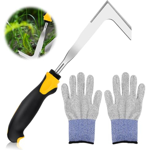 MplehDa Rascador de juntas para malas hierbas de acero inoxidable, cuchillo de 30 cm para eliminar musgo y malas hierbas, rascador de juntas, malas hierbas, mango ergonómico