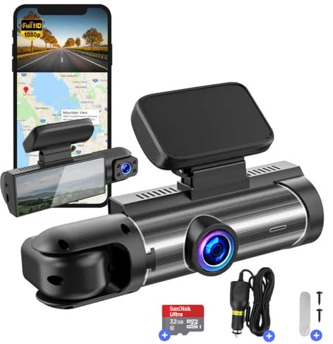 Fleau Tech Dashcam fürs Auto – Inkl. WLAN und App – Fahrtenschreiber mit Doppelobjektiv – Bewegungserkennung und Parkmodus – Full HD – 170° Weitwinkelobjektiv – Loop-Aufnahme – Micro SD-Karte 32 GB