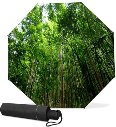 GISPOG Automatic Folding Umbrella, Bamboo Tree Waterproof Compact Sun and Rain Travel Umbrellas for Women & Men