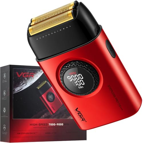VGR 378 Rasoio Elettrico per Uomo, Rasoi a Lamina Tripla, Rasoi Macchinetta a Pelle Uomo, Portatile Shaver Capelli, 9000 RPM, Display LED, Wet & Dry per Barba (Rosso)