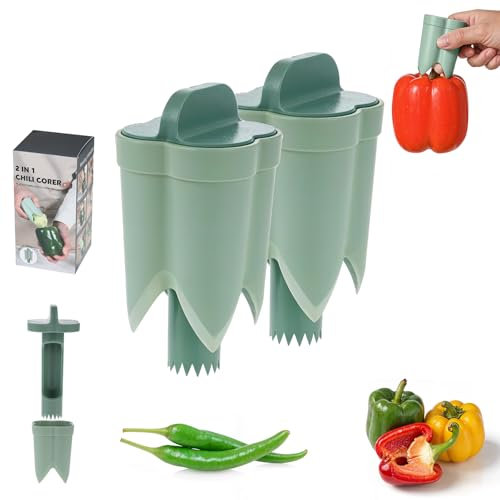 Yuanchu 2Pcs Pepper Corer Tools, 2 in 1 Pepper Seed Corer Remover Bell Peppers Cutter Deseeding Pepper Corers Tool Fruit Quick Corer for Vegetables Kitchen Home Family Camping(Green)
