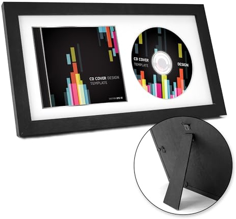 FramePro CD-displayram vinylskivram med fodral och skiva 36,2x19,61 cm vit montering riktigt glas foto bilddisplay