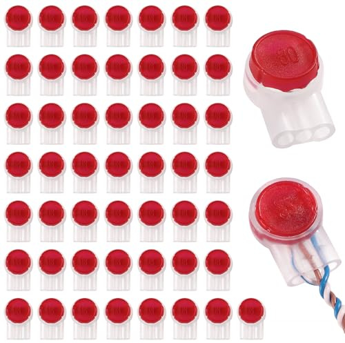 Lyeteung 50 PCS UR2 Cable Connectors, UR2 Gel Crimps, Telephone Wire Connectors, 3 Way Gel Filled Connector, Jelly Crimp Wire Connectors, for Data Cable Telephone Wire, Red