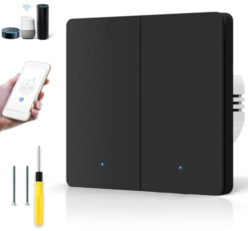 Acmerota Smart Wall Light Switch ZigBee Smart Light Switch Neutral Wire Required, 2 Gang 1 Way Wall Switches Remote/Voice Control Compatible with Alexa & Google Home (Black)