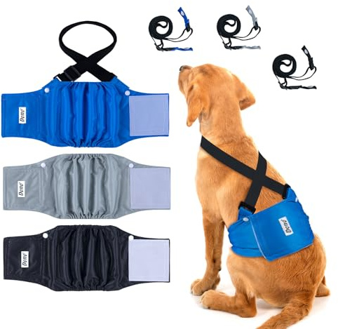 Dono Couches Chiens Mâles avec Bretelles, 3 unités, Couches pour Chiens en Chaleur, Protections pour Chiens mâles pour l'incontinence, l'apprentissage de la propreté, les voyages, XS, S, M, L, XL, XXL