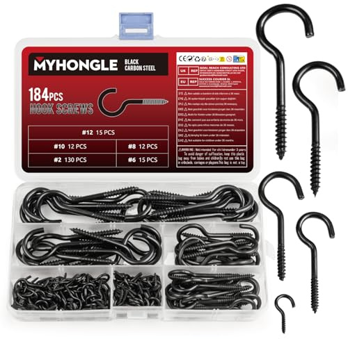 MYHongLe 184 ganchos de tornillo para tornillos, ganchos de techo, tornillos de gancho con rosca de madera, ganchos de metal con rosca para colgar plantas, tazas de té (184)