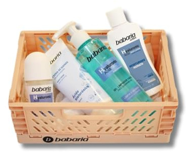Babaria - Pack Regalo Mujer Con Acido Hialuronico | Set De Cuidado Cara Y Corporal: Crema De Manos, Desodorante, Gel Limpiador Facial Y Loción Hidratante | Rutina Antiedad Vegana