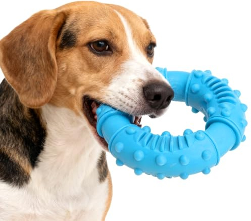 TMZELOA hundleksak oförstörbar gummi för stark tuggleksak hund gummi tuggring lekfull tandvård naturgummi ring leksak för små hundar, medelstora och stora hundar
