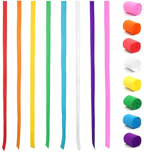 Bangbobi 8 Rotoli di Carta crespa Colorata, Nastri crespa Arcobaleno Multicolore, 4,5 cm x 25 m per Matrimoni, Carnevale, Decorazioni per Feste