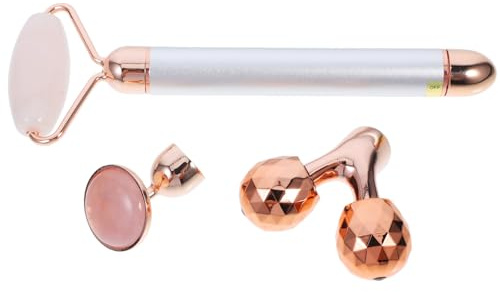 TOVINANNA Rouleau de Jade Électrique Visage en Cristal Naturel Masseur Facial en Pierre de Jade Argenté Outil de Massage Anti-Âge pour Soin du Visage Rides Accessoires Beauté pour Peau