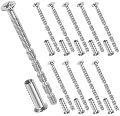 20 Pcs M4 Viti di Collegamento e Manicotto, Viti M4 x 60mm con Bussole M4 x 16mm, Giunzioni per Mobili in Acciaio, Viti di Giunzione per Armadi, Cassetti e Legno, Ferramenta per Mobili