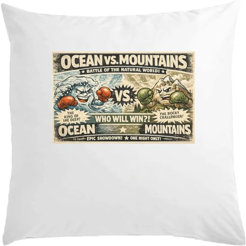Epic Battle Between Ocean and Mountains vit kudde 40 x 40 cm med fyllmedel vit