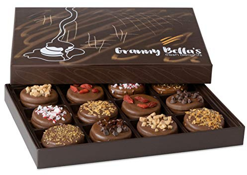 Granny Bellas Mothers Day 12 Chocolate Covered Cookies, Gift Basket for Him, Her Gourmet Candy Spring Baskets Treats Gifts Box for Food Delivery for Mother, Mom, Wife, Grandmother, Grandma, Daughter, Sister