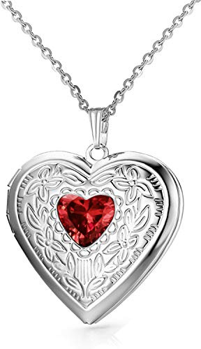 Birthstones Locket Necklace that Holds Pictures Love Heart Photo Locket Crystals Necklace Pendant Birthday Gifts (January)