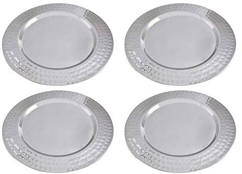 Kosma Set of 4 Premium Stainless Steel Charger Plates (33cm) - High Polish Hammered Underplates