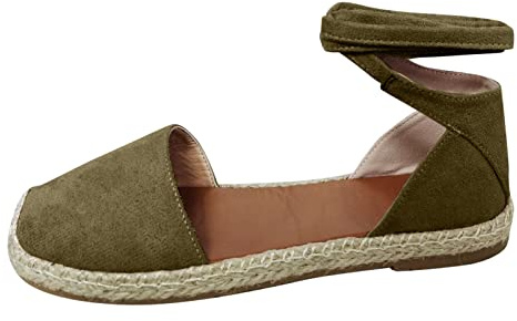 Women's Closed Toe Espadrilles Tie Up Sandals Flat Sandals Fashion Flat Shoe with Ankle Wrap Strap