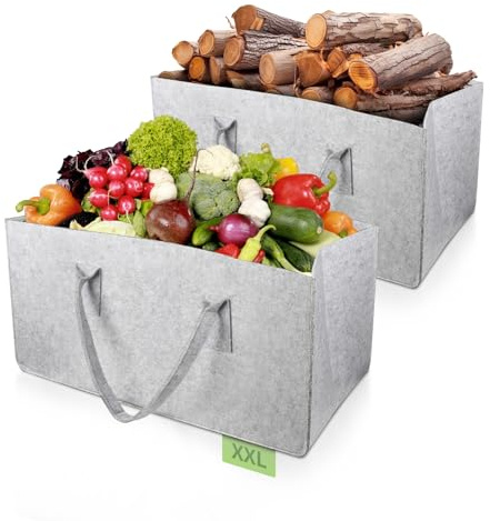 EFUTURETIME 2 st filtväska, 61 x 32 x 32 cm, 60 L vedkorg med handtag, filtväska, multianvändningskorg för ved, kläder, leksak, bok, grå