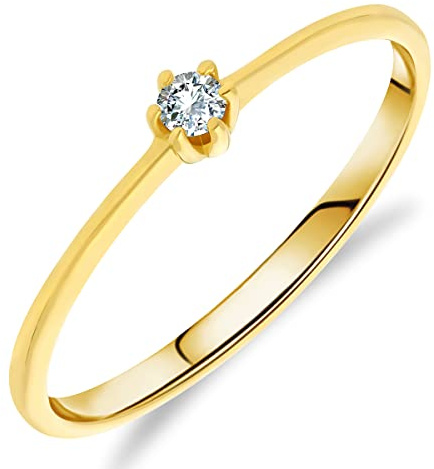 Anillo Solitario para Mujer de Oro Amarillo 375/1000 engastado Diamante Blanco, 52, Metal, Diamante