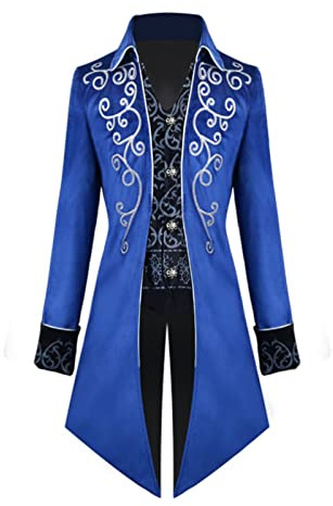 TSIRNK Vêtements médiévaux pour homme, costume d'Halloween, veste de frack vintage steampunk (bleu, taille L)
