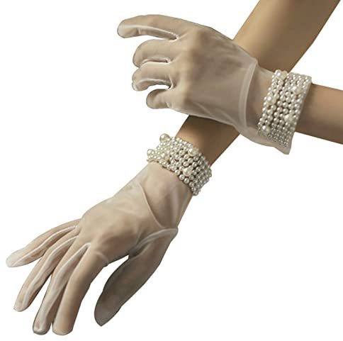 SUNTRADE Braut kurze Handschuhe, Handgelenk volle Finger Handschuhe für Hochzeitsoper Dinner Party Tanz (Garnoberfläche)