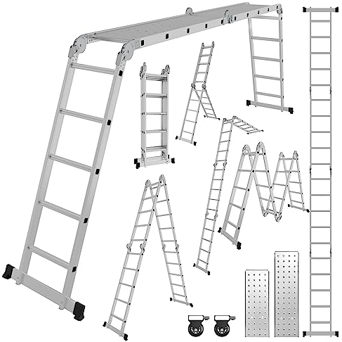 Joparri Escalera multiusos 4 x 5 cm, 582 cm, 7 en 1, de aluminio, multiusos, plegable, para el hogar, trabajo, plataforma de trabajo, SNOF-8973-M1CC
