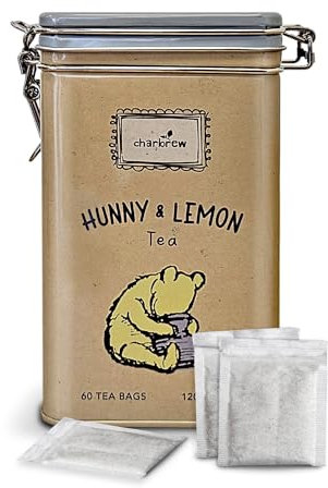 Charbrew Winnie Hunny & Lemon Metal Tea Tin Caddy Gift – 60 Teabags Herbal Tea