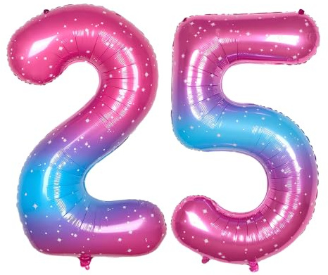 Ponmoo 40 inches Foil Balloons Numbers 25/52 Pink-Blue Gradient (101cm), Inflatable Helium or Air, Giant Balloon Number 0-9, 10-100, Grand Balloons for Anniversary Wedding Birthday Party Decoration