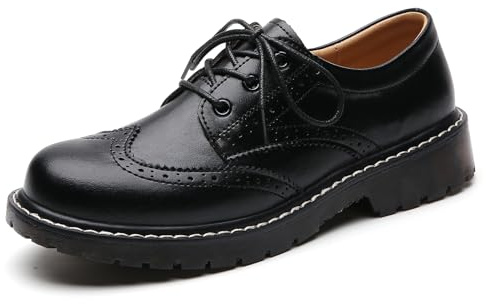 XMM Oxford Shoes for Women Women's Oxford Shoe Lace-Up Round Toe Leather Flat Classic Non-Slip Work Business Dress Office Shoes Black US 7.5
