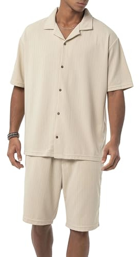 Red Bridge Herrkostym kortärmad skjorta – shorts korta byxor set, Beige, M