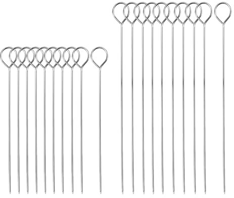 20-Piece Stainless Steel Skewer Set for BBQ & Poultry Trussing (10x6 inch + 10x8 inch) - 304 Metal Turkey Lacers, Meat Needles, Cocktail Skewers - Dishwasher Safe Grilling Tools