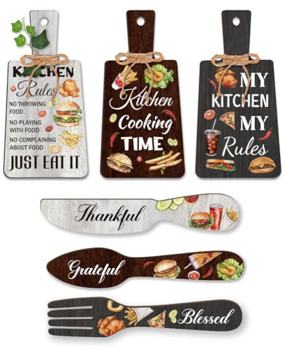PH PandaHall 6pz Fast Food Wall Art Tagliere Mangiare Segno Legno Cucina Segnali Decorazione Parete, Patatine Fritte, Forchetta e Cucchiaio per Hamburger, Decorazione Da Parete per La Casa