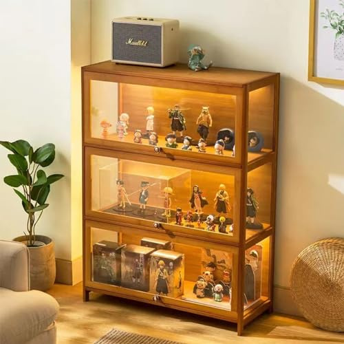 Vaianna Vetrina Della Collezione, Vetrina Acrilica Della Collezione, Telaio di Bambù Naturale Antipolvere, Adatto per Uso Domestico e Ufficio (Wood Color, 3-floors-80cm)