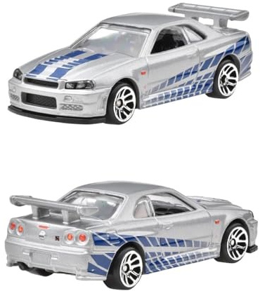 Hot Wheels Fast and Furio Brian O'Conner Auto Nissan Skyline GT-R (BNR34) Modelo a Escala 1:64 – Longitud 7 cm – JBY31