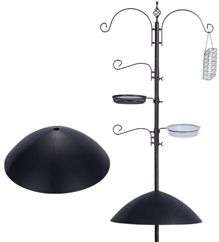 Backyard Expressions Heavy Duty Bird Feeding Station Kit w/Squirrel Baffle - 90 Bird Feeder Pole with 5 Prong Base, Suet Feeder, Mesh Feeding Tray, 4 Feeder Hooks, Water Dish - Black w/Gold Fleck