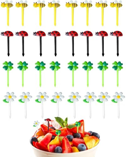32 Mini Tenedores Infantiles Fruta Tenedore De Fruta Para Niños, Palillos Para Aperitivos, Animados Para Lonchera Cumpleaños Colegio Mini Tenedores Infantiles De Frutas Postre Frutas Fiesta Infantil