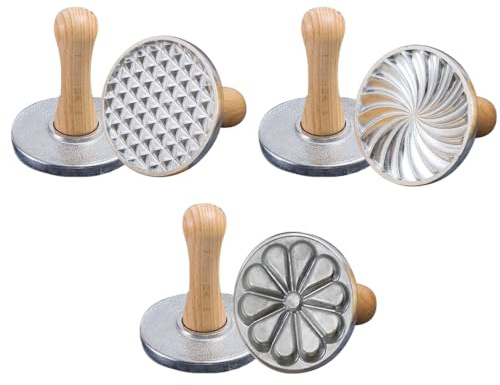 Set di 3 Timbri per Biscotti, Stampi per Biscotto in Metallo con Manico in Legno, Presse Timbro Biscotti con Motivo Diversificato per Biscotto, Torte, Pasticcini, Fai Da Te