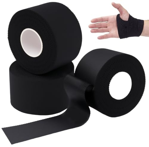 3 Rolls Cinta Adhesiva Deportiva, 3,8cm x 9.1m Tape Vendaje Deportivo, Cinta Deportiva Rasgable, Sport Tape Algodón Inelástica, para Tobillo, Muñeca, Rodilla, para Balonmano, Boxeo, Fútbol, Voleibol