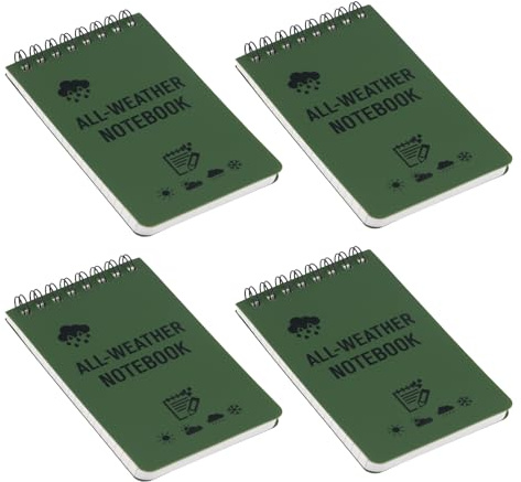 Ziyonix 4 libri Quaderno Impermeabile, 3x5 Pollici Taccuini Tascabili, Blocco Note per Tutte le Condizioni Atmosferiche, Mini Blocco Note a Spirale per Registrazione Attività All'aperto